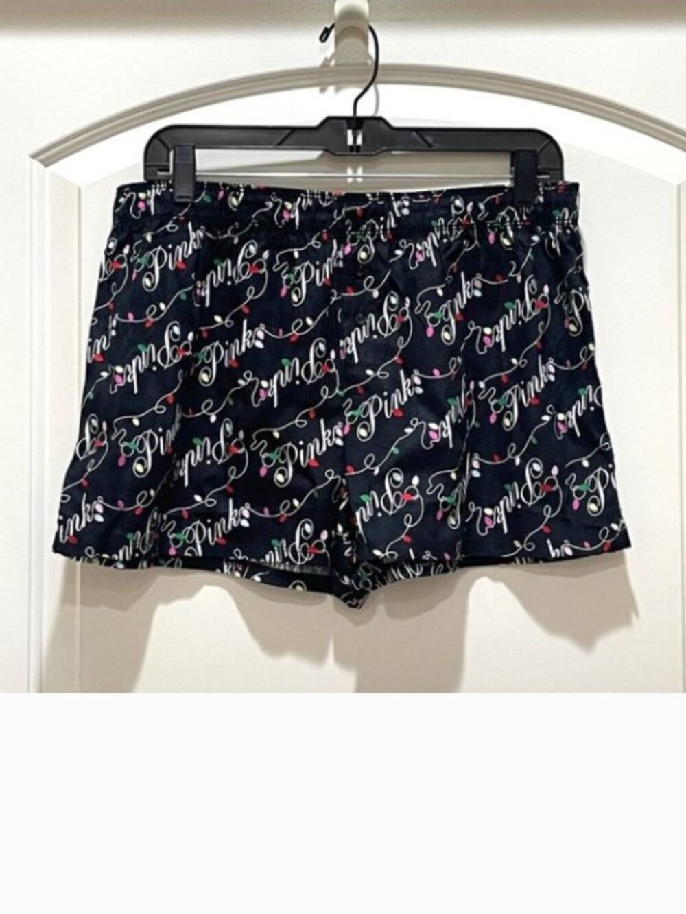 New Victoria's Secret PINK Pajama Shorts Christmas Holiday Lights Black Medium